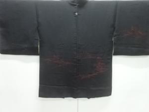 漆霞に樹木模様織り出し一つ紋絵羽織